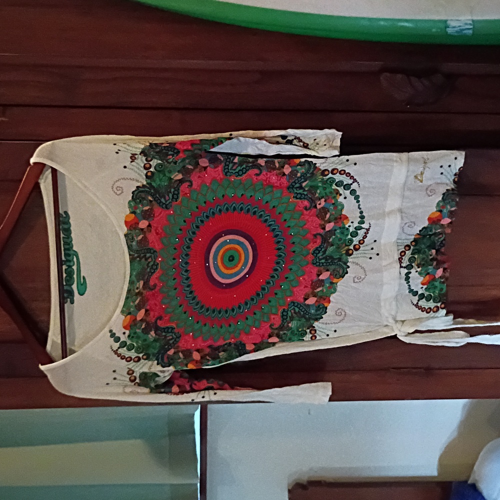 Desigual Tunic Top Boho Multi Color Design Mandala Floral Swirl XS